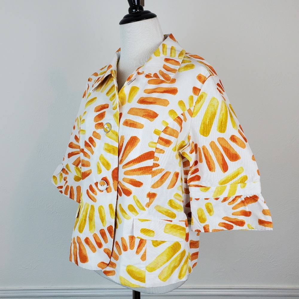 Chico's Jacket Flower Power Princeton White Yellow Orange Summer Spring Quirky - Picture 2 of 10